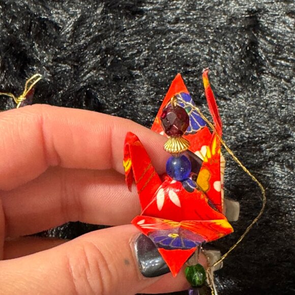 Handmade Small Chirimen Origami Crane Hanging Ornament - Picture 6 of 7